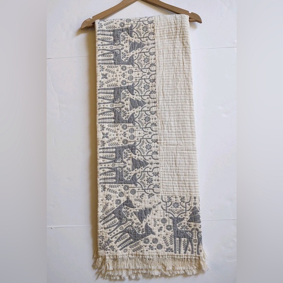 🎁PiuBelle Throw Blanket - Holiday Icons -Oatmeal & Charcoal- PiuBelle Christmas - Picture 3 of 11